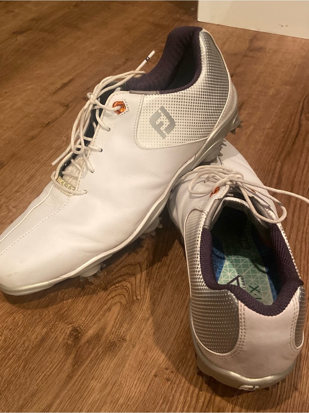 FootJoy DNA Helix Golf Shoes Mens 11-1/2 W White Leather 53316 Cleats Lace Up